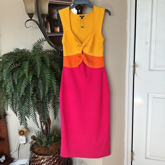 Express Body Contour Colorblock Bodycon Stretch Sleeveless Midi Dress Twist - Picture 11 of 11